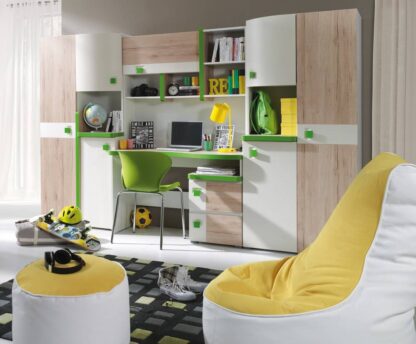 Bibliotecă living Colorato, alb/sonoma/verde