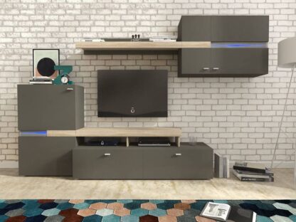 Bibliotecă living Jet, grafit + stejar