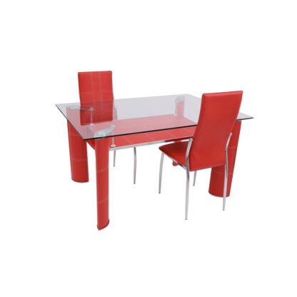 Masă de bucatarie MB-05, rosu, 130x90x72 cm, metal, sticla securizata - imagine 2