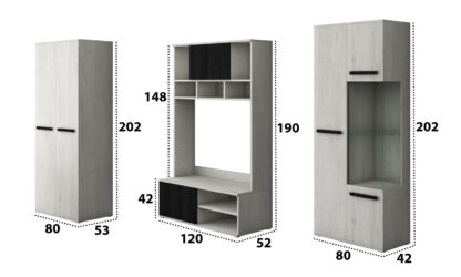 Bibliotecă living Paul, alb murdar + pin negru norvegian - imagine 4