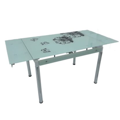 Masa bucatarie extensibila, MB-64 Alb, 110 x 80 x 75 cm, Sticla securizata