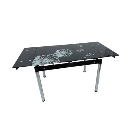 Masa bucatarie extensibila, MB-64 Negru, 110 x 80 x 75 cm, Sticla securizata