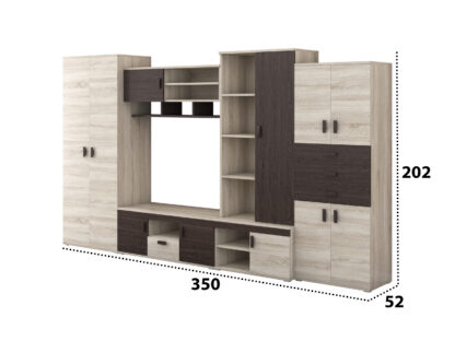 Bibliotecă living Diana, sonoma + wenge - imagine 3