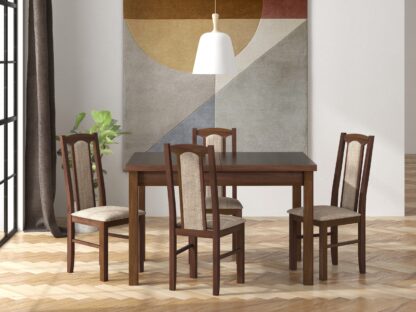 Set masa extensibila 120x150cm cu 4 scaune tapitate, MB-13 Max5 si S-37 Boss7 O2, nuc, lemn masiv, stofa