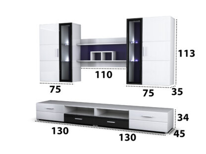 Bibliotecă living WU-2600, alb și negru - imagine 2