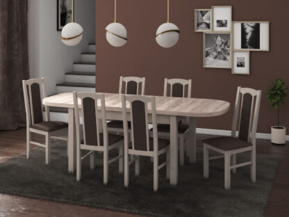 Set masa extensibila 160x200cm cu 6 scaune tapitate, MB-12 Venus1 si S-37 Boss7 S6, sonoma, lemn masiv de fag, stofa