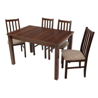 Set masa extensibila 120x150cm cu 4 scaune tapitate, MB-13 Max5 si S-38 Boss10 O2, nuc, lemn masiv, stofa