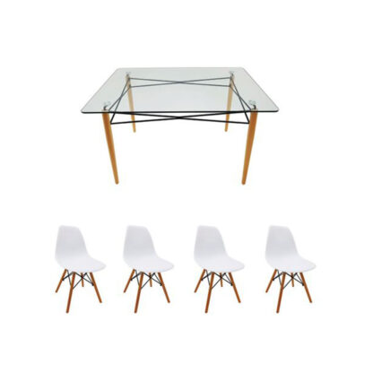 Set masă cu 4 scaune, MB-61, culoare albă