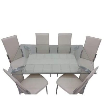 Masa living/bucatarie din sticla cu 6 scaune, Crem, MB-06C+S-07C