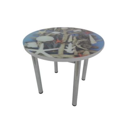 Masa rotunda sticla cu model SABIT, (scoici)