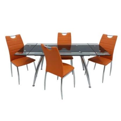 Masa sticla extensibila cu 4 scaune, Portocaliu, MB-25+S-56P