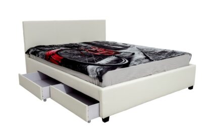 Pat tapitat 9001-C, piele ecologica, alb, 160x200 cm