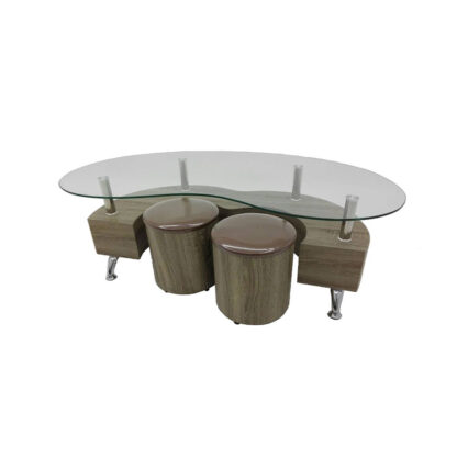 Masa cafea cu 2 tabureti, MC-10 Gri, 130 x 60 x 45 cm
