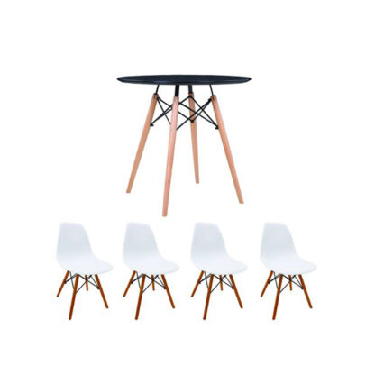 Set masa cu 4 scaune, MB-63 N, 80 x 80 x 74 cm, culoare Alb