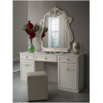 Dormitor Neli, Crem, Pat 160x200 cm, Dulap cu 6 usi, Comoda, 2 Noptiere - imagine 5