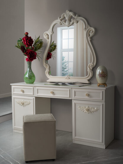 Dormitor Neli, Crem, Pat 160x200 cm, Dulap cu 6 usi, Comoda, 2 Noptiere - imagine 5