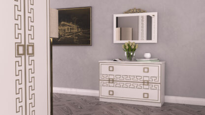 Dormitor Olimp Bianco, Dulap 261 cm, Pat 160 x 200, 2 noptiere, comoda - imagine 10