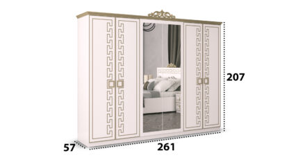 Dormitor Olimp Bianco, Dulap 261 cm, Pat 160 x 200, 2 noptiere, comoda - imagine 7