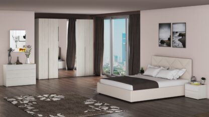 Dormitor Sefura Olmo Rombi, Dulap 240 cm, Pat 160 x 190 cm, 2 noptiere, comoda