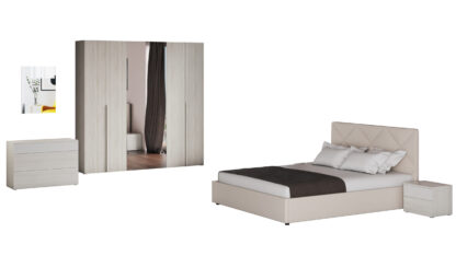 Dormitor Sefura Olmo Rombi, Dulap 240 cm, Pat 160 x 190 cm, 2 noptiere, comoda - imagine 2