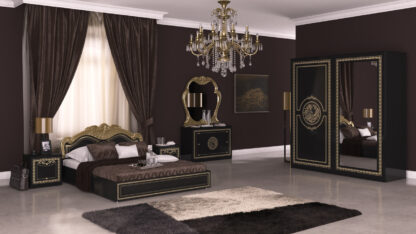 Dormitor Dolores Nero, Dulap 204 cm, Pat 180 x 200 cm, 2 noptiere, comoda - imagine 2
