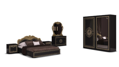 Dormitor Dolores Nero, Dulap 204 cm, Pat 180 x 200 cm, 2 noptiere, comoda - imagine 3