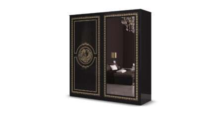 Dormitor Dolores Nero, Dulap 204 cm, Pat 180 x 200 cm, 2 noptiere, comoda - imagine 4