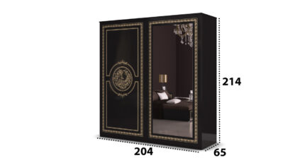 Dormitor Dolores Nero, Dulap 204 cm, Pat 180 x 200 cm, 2 noptiere, comoda - imagine 5