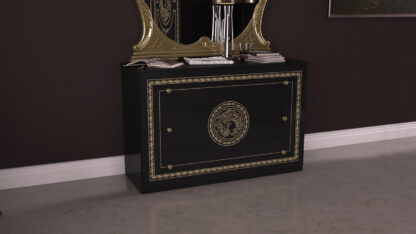 Dormitor Dolores Nero, Dulap 204 cm, Pat 180 x 200 cm, 2 noptiere, comoda - imagine 7