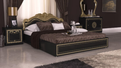 Dormitor Dolores Nero, Dulap 204 cm, Pat 180 x 200 cm, 2 noptiere, comoda - imagine 11