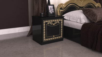 Dormitor Dolores Nero, Dulap 204 cm, Pat 180 x 200 cm, 2 noptiere, comoda - imagine 13