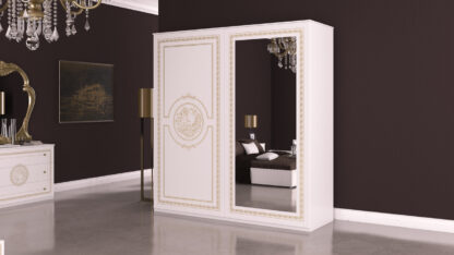 Dormitor Dolores Bianco, Alb, Pat 160x200 cm, Dulap, Comoda, Noptiere - imagine 3