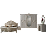 Dormitor Neli, Crem, Pat 160x200 cm, Dulap cu 6 usi, Comoda, 2 Noptiere - imagine 8