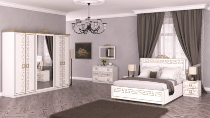 Dormitor Olimp Bianco, Dulap 261 cm, Pat 160 x 200, 2 noptiere, comoda - imagine 2