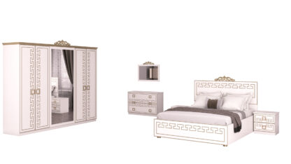 Dormitor Olimp Bianco, Dulap 261 cm, Pat 160 x 200, 2 noptiere, comoda - imagine 3