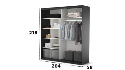 Dressing Radu Cu Print, Alb/Negru, 204x218x58 cm, Usi culisante - imagine 4