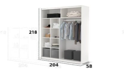 Dressing Radu Cu Print, Alb, 204x218x58 cm, Usi culisante - imagine 4