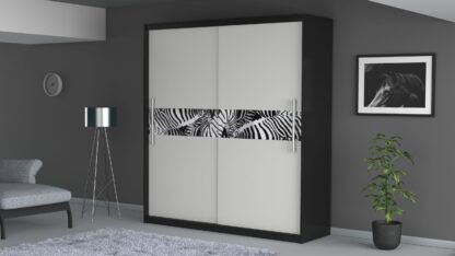 Dressing Radu Cu Print, Alb/Negru, 204x218x58 cm, Usi culisante