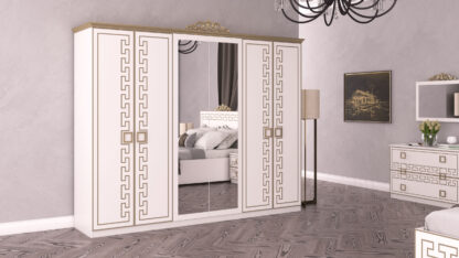 Dormitor Olimp Bianco, Dulap 261 cm, Pat 160 x 200, 2 noptiere, comoda - imagine 6