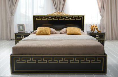 Dormitor Olimp Nero, Dulap, Pat 160 x 200, 2 noptiere, comoda - imagine 2