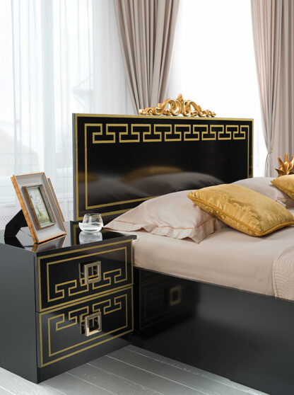 Dormitor Olimp Nero, Dulap, Pat 160 x 200, 2 noptiere, comoda - imagine 3