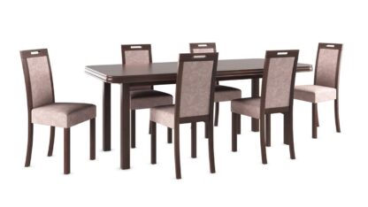 Set masa extensibila 160x200 cm cu 6 scaune tapitate, MB-13 Venus5 O si Havana Roma5, nuc, lemn masiv, stofa - imagine 2