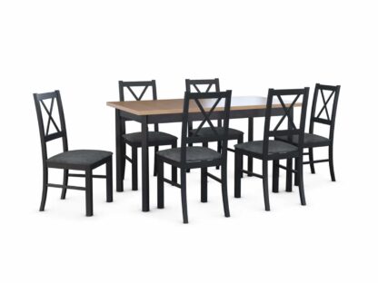 Set masa living Max5P G/N cu 6 scaune Nilo10 V20Z, negru, extensibila 120/150 cm, lemn masiv de fag/stofa/pal - imagine 2