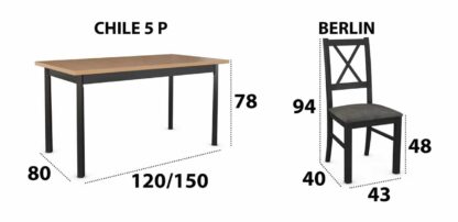 Set masa living Max5P G/N cu 6 scaune Nilo10 V20Z, negru, extensibila 120/150 cm, lemn masiv de fag/stofa/pal - imagine 6