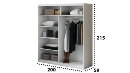 Dressing Tokyo TK-1, Alb, 200x215x59 cm, Usi culisante - imagine 4