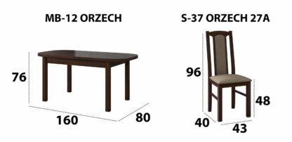 Set masa extensibila 160x200cm cu 4 scaune tapitate, MB-12 Venus1 si S-37 Boss7 30B, Nuc, Lemn masiv de fag, Stofa - imagine 8