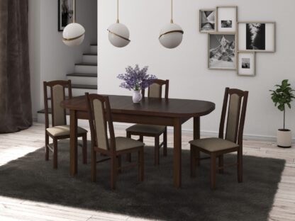 Set masa extensibila 160x200cm cu 4 scaune tapitate, MB-12 Venus1 si S-37 Boss7 30B, Nuc, Lemn masiv de fag, Stofa