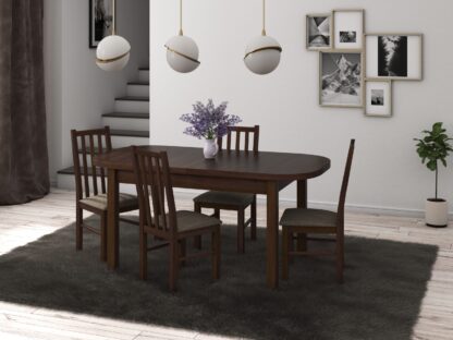 Set masa extensibila 160x200cm cu 4 scaune tapitate, MB-12 Venus1 si S-38 Boss10 O2, nuc, lemn masiv de fag, stofa