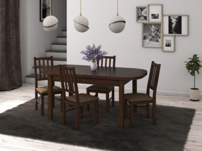 Set masa extensibila 160x200cm cu 4 scaune tapitate, MB-12 Venus1 si S-38 Boss4 O15, nuc, lemn masiv de fag, stofa