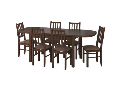 Set masa extensibila 160x200cm cu 6 scaune tapitate, MB-12 Venus1 si S-38 Boss4 O15, nuc, lemn masiv de fag, stofa - imagine 2